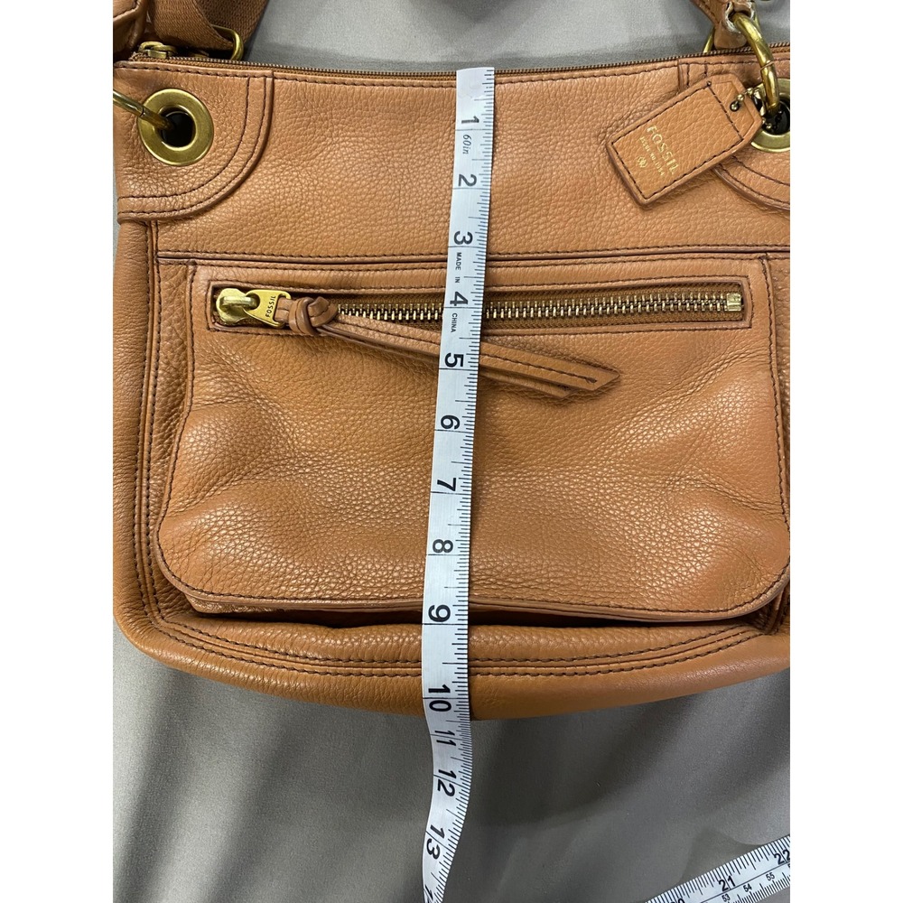 Fossil Brown Genuine Pebbled Leather Crossbody Bag Purse Zip Small Everyday - Picture 12 of 13